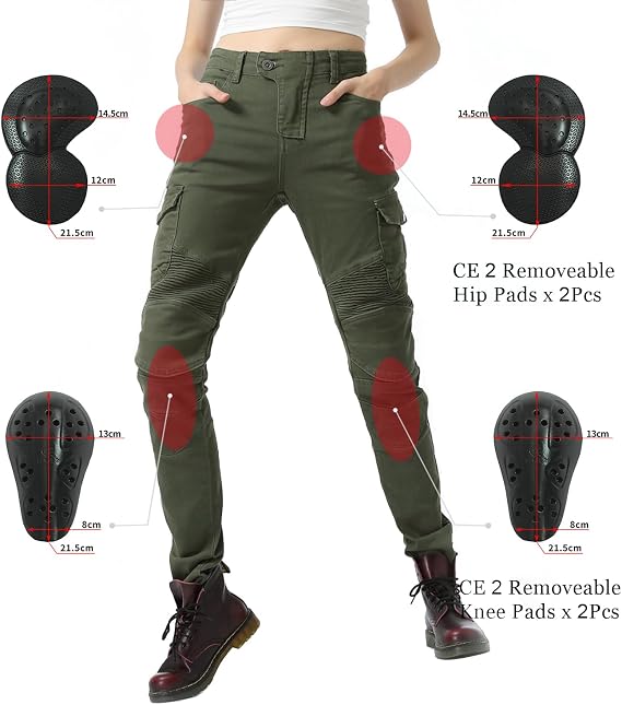 LOMENG Motorcycle Riding Pants Women with CE Level 2 Removable Armor