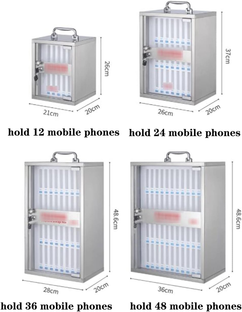 Phone Storage Cabinet Safe Mobile Phone Storage Box Stainless Steel Mobile Phone Safe Staff Cell Phone Cabinet Student Cell Phone Storage Cabinet Portable Wall Mounted M,Silver-48 bits