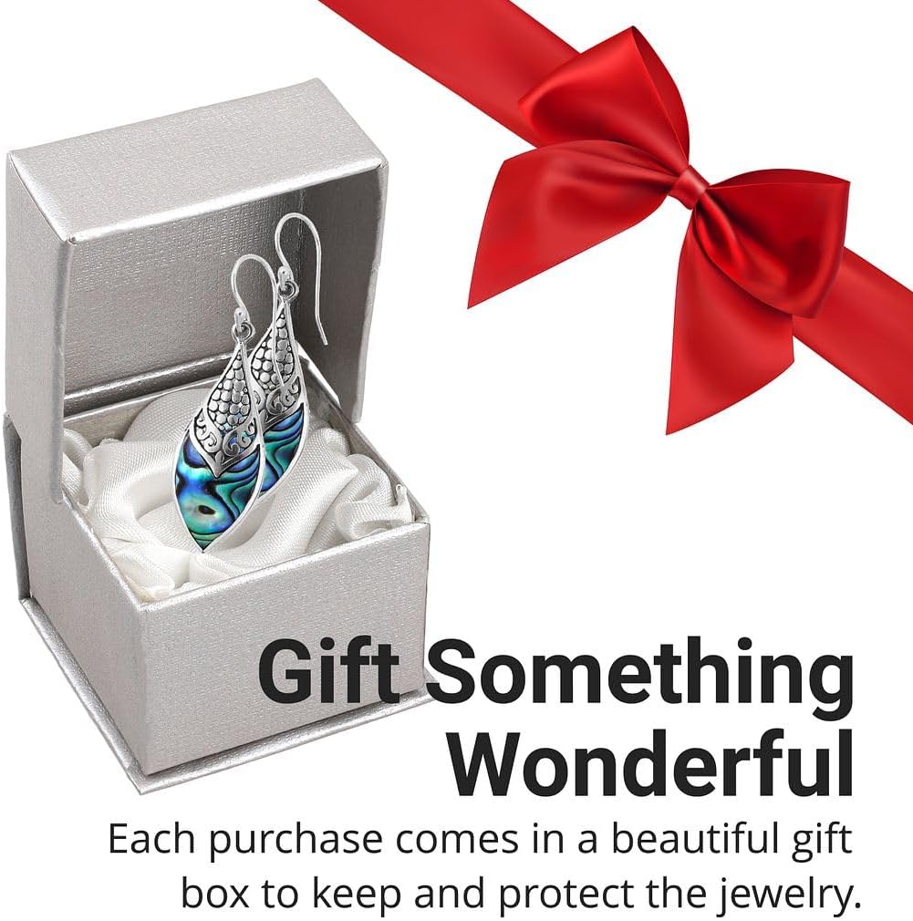 Abalone Earrings for Women in 925 Sterling Silver - Beach Boho Unique Earrings - Costume Jewelry Anniversary Birthday Christmas Gifts