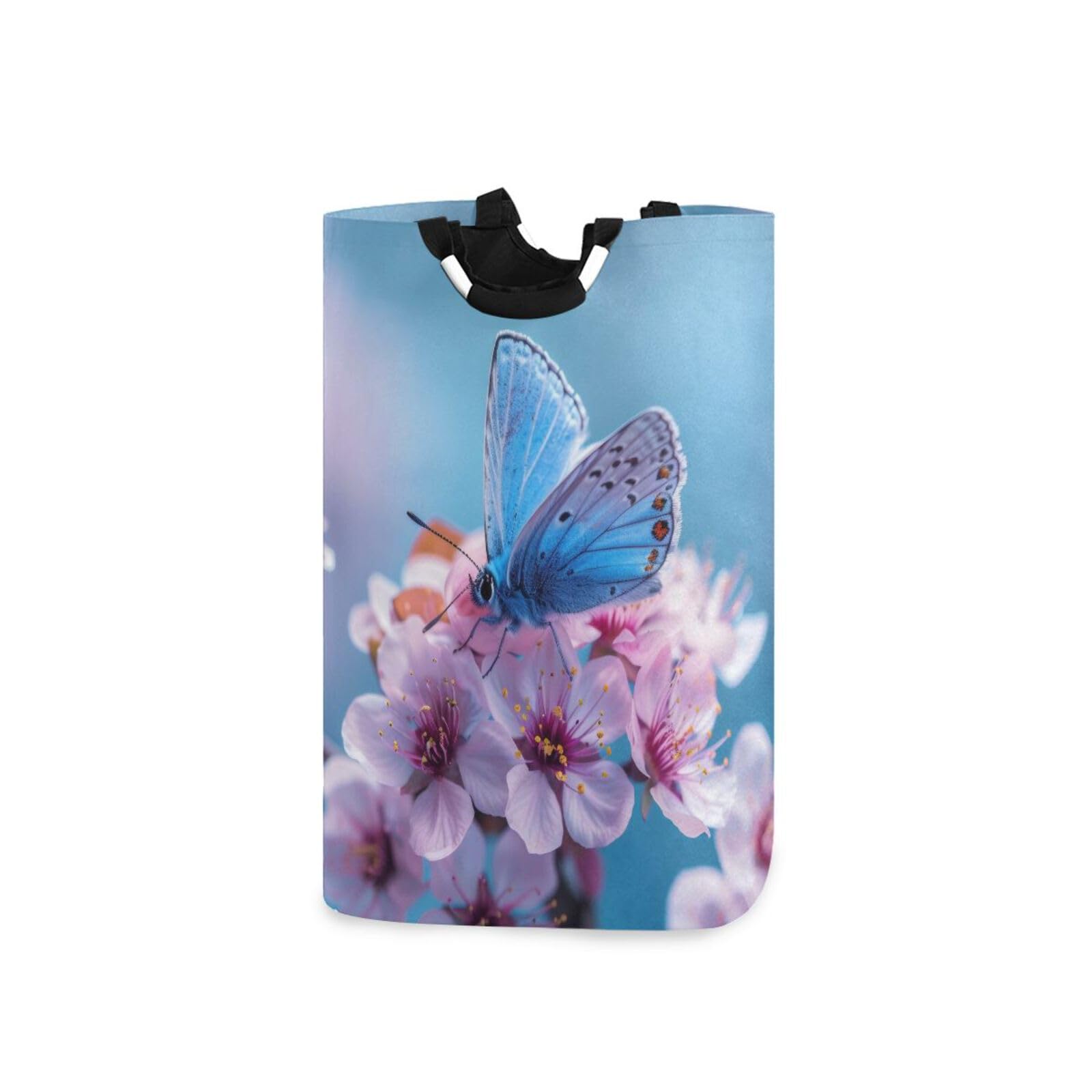 Jihqo Laundry Hamper Basket Vivid Butterfly and Flowers Collapsible Nursery Storage Bin Waterproof Clothing Baskets for Home Bedroom Bathroom Washing Room