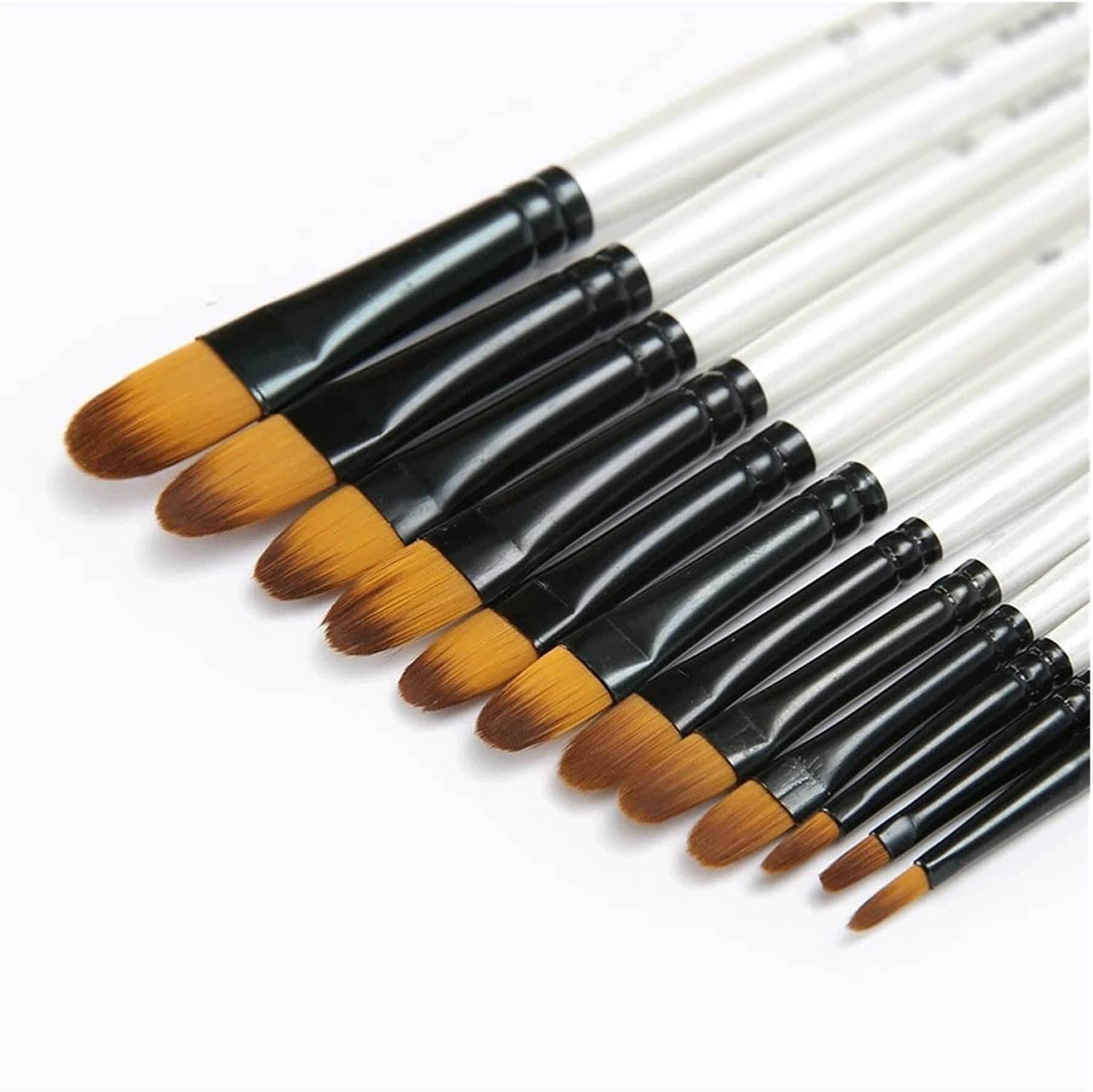 Nylon Brushes 12 Pearl White Wooden Rod Brush Set Painting Pen Oil Painting Brush Set