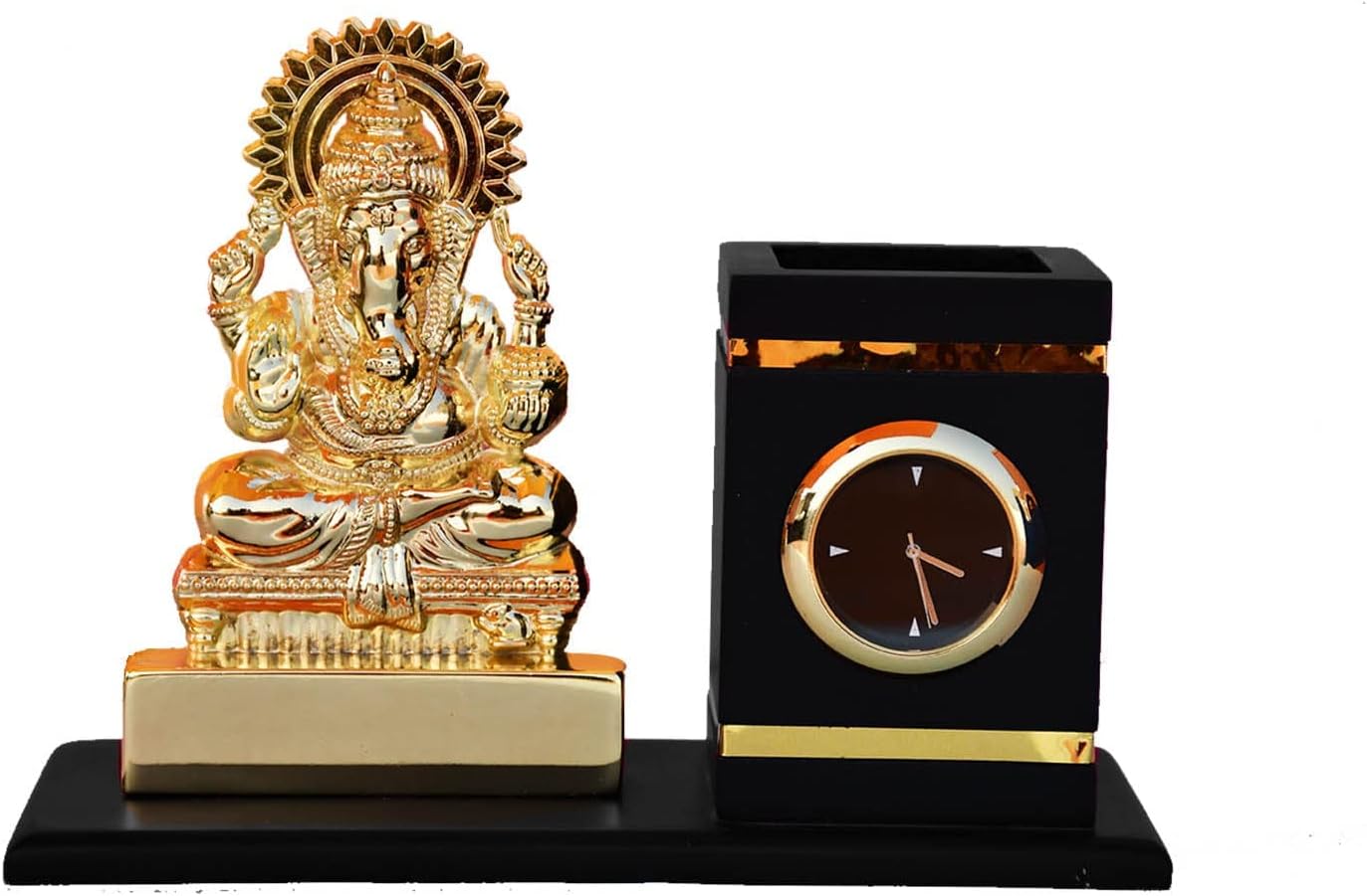 Saugat Traders Diwali/New Year Gifts for Corporate Clients - Lord Ganesha Idol with Clock Showpiece - Metal Showpiece - Birthday - Good Luck Gift for Boss, Staff, Employees