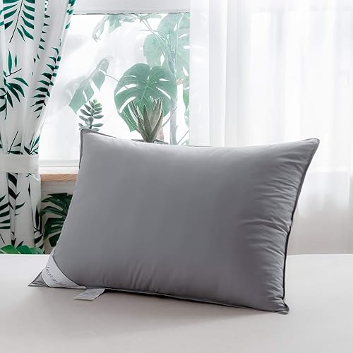 Almohadas de plumas de ganso para dormir, firmeza media, soporte suave, color gris, tamaño estándar, una almohada