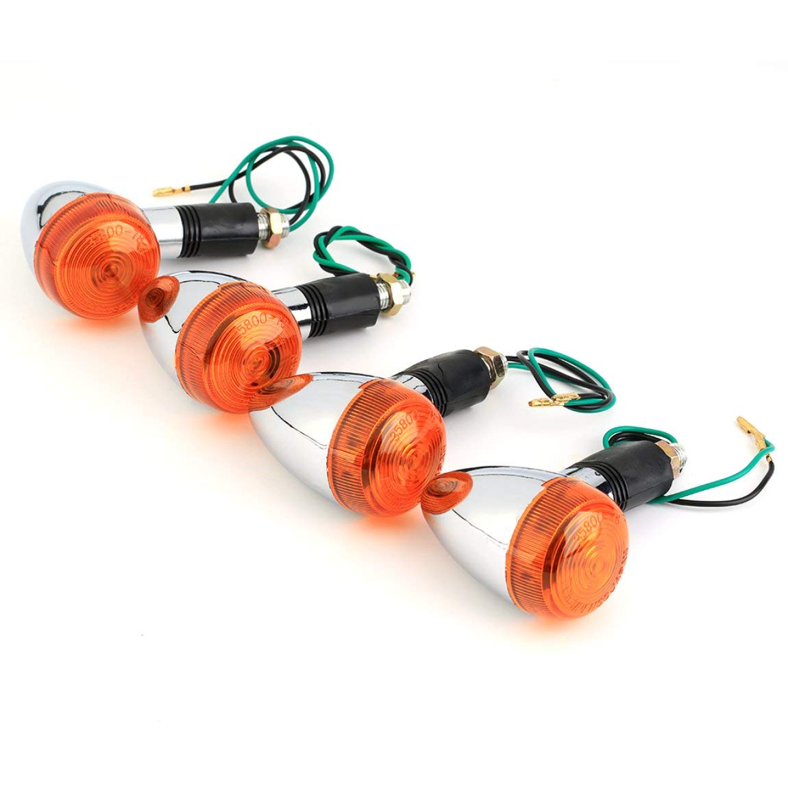 Deniseonuk 4x Amber Lens Chrome Housing Bullet Front Rear Turn Signal Blinker Indicator Light For Motorcycle Street Standard Custom Bike