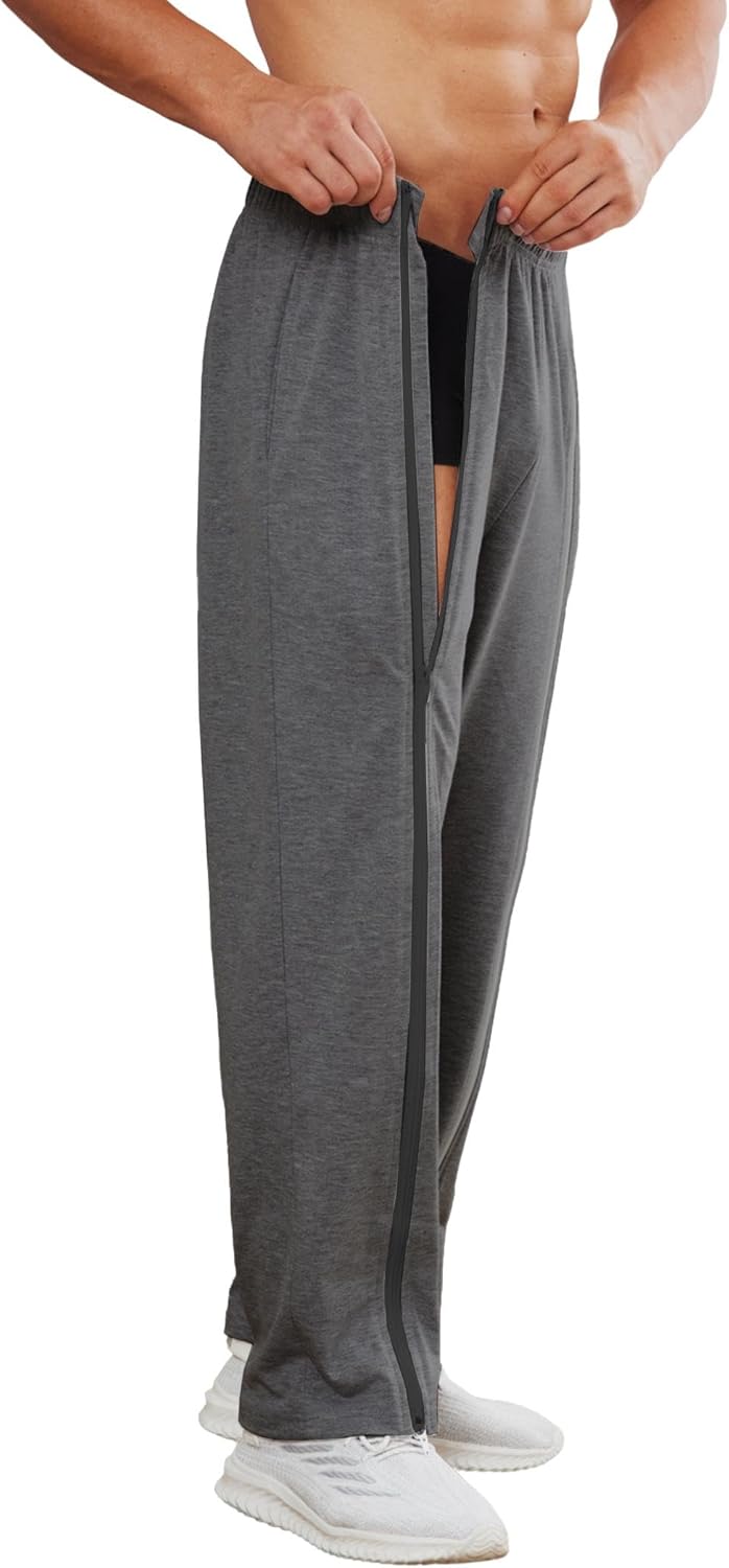 Deyeek Tear Away Pants for Men Full Zipper Legs Sweat Pants Mens Open Bottom Sweatpants Breakaway Cotton Post Surgery Pants - Image 2
