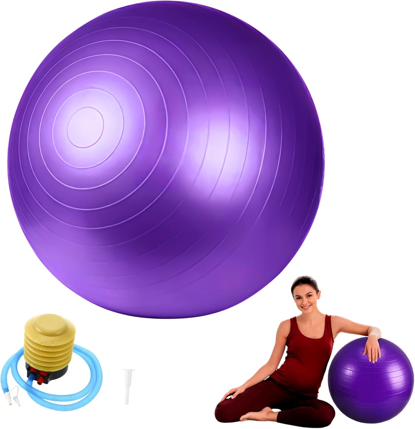 Thick Inflatable Yoga Ball Anti-Burst Exercise Ball for Stability Training Core Workouts and Home Gym 65cm Size with Inflator for Fitness Enthusiasts