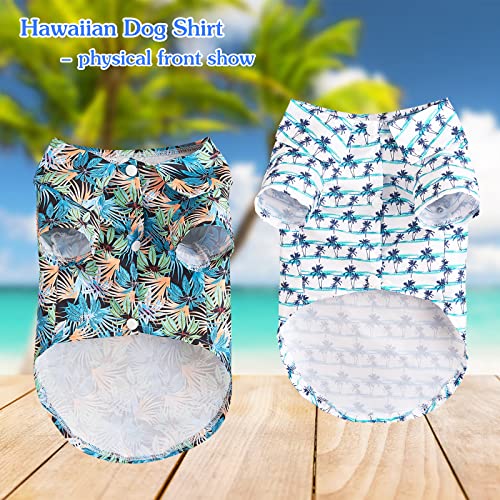 2 Pieces Dog Hawaiian Shirt Small Dog Summer Clothes Cool Breathable Coconut Tree Palm Leaves Pattern Apparel For Small Pets (Small, Blue Tree + Blue Leaves) #TOP5