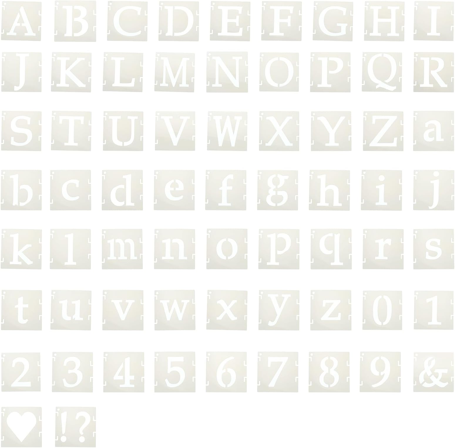 PATIKIL 5.1cm/ 2" Letter Number Stencils, 65Pcs Square Interlock Reusable Letter and Number Stencil Templates for Painting on Wall Wood Fabric Signage, Uppercase & Lowercase Letter Styles