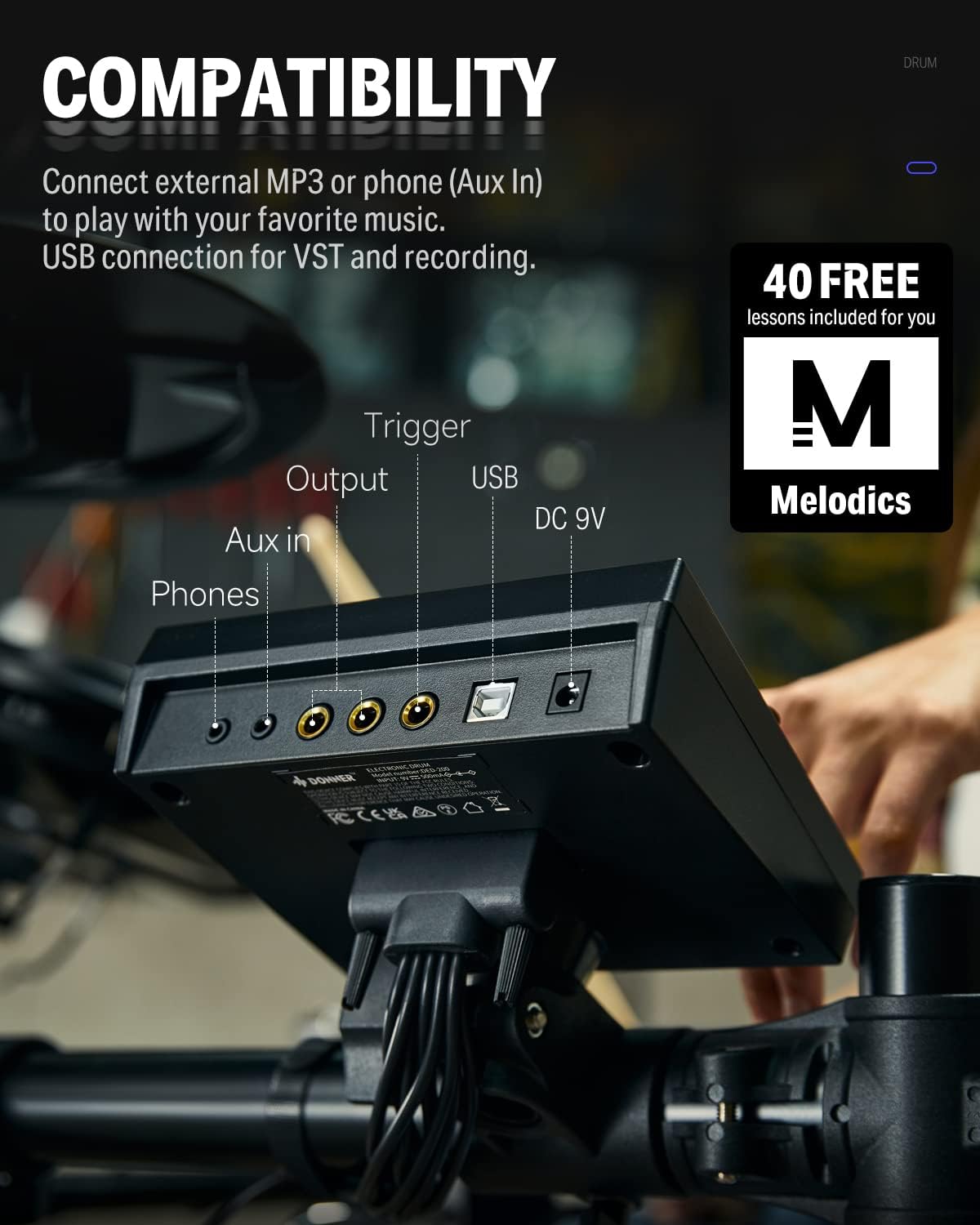 Donner Electric Drum Set, Mesh, Home Practice, Foldable, (5 Drums, 3 Cymbals)