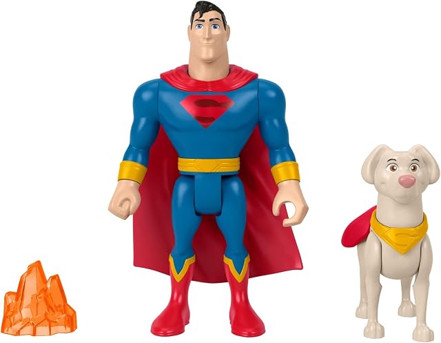 Fisher-Price DC League of Super-Pets Superman & Krypto, set of 2 poseable figures with accessory for preschool kids ages 3 years and up