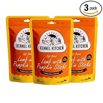 Kennel Kitchen Soft Baked Lamb with Pumpkin Sticks Treats for Dogs, 70g (Pack of 3)