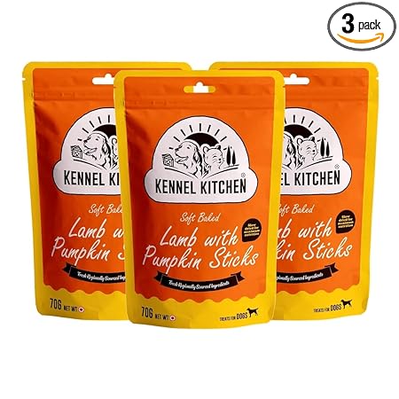 Kennel Kitchen Soft Baked Lamb with Pumpkin Sticks Treats for Dogs, 70g (Pack of 3)