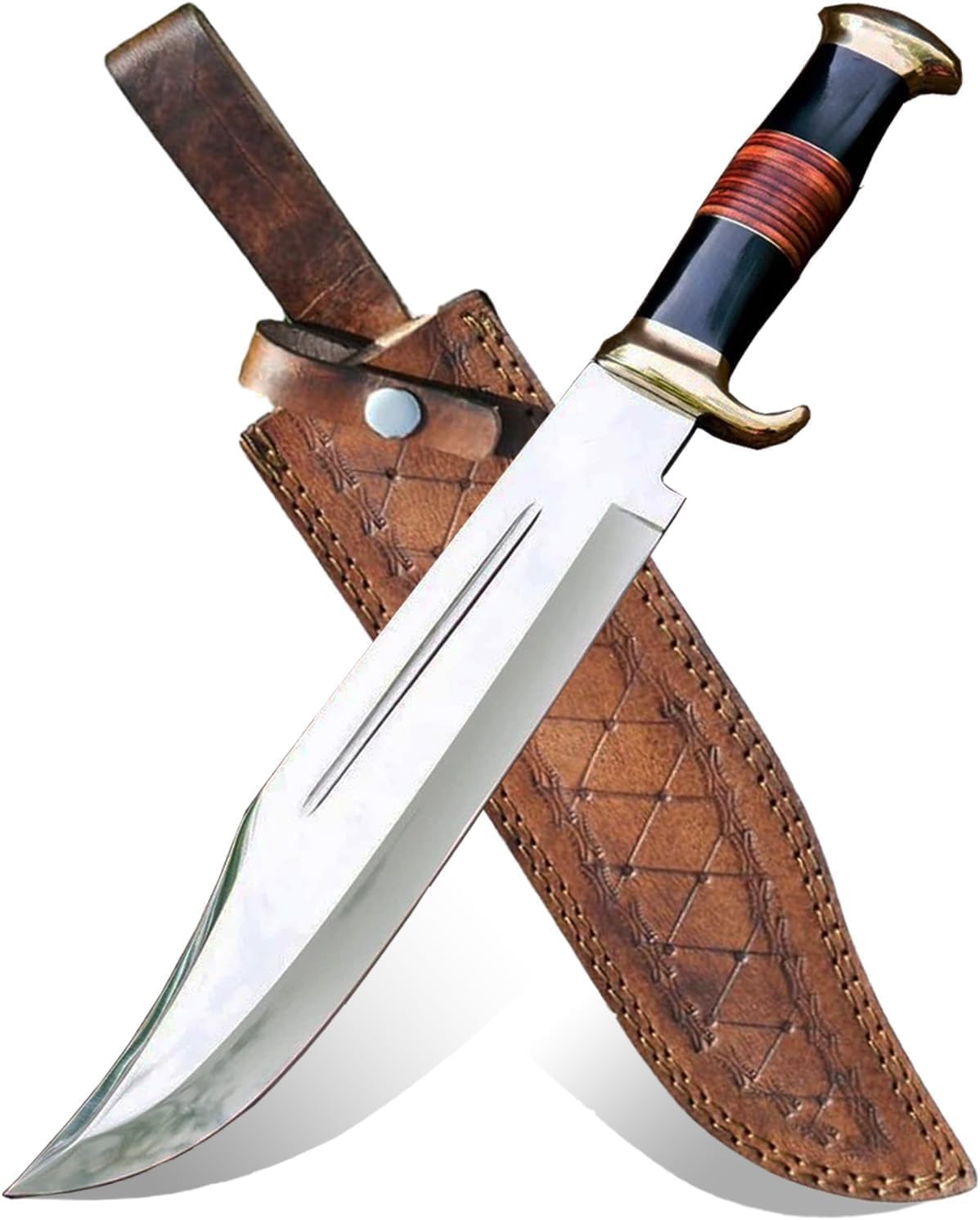 Crocodile Dundee Knife with Sheath, Handmade Carbon Steel Crocodile Dundee Large Hunting Knife with Leather and Horn Handle, Fixed Blade Knife for Hunting and Camping