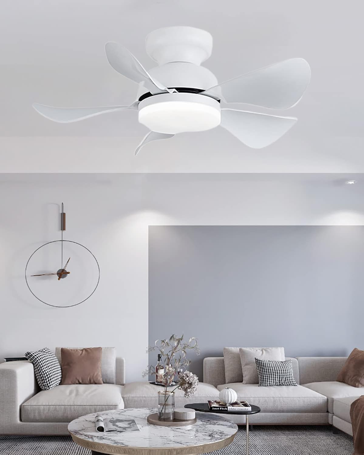 YUEGOO Ceiling Fans with Lamps,Petal Ceiling Fan with Light and Remote Control Led Dimmable Fan with Light Reversible Motor 6 Speed Ceiling Fans with Lamp for Living Room Bedroom with Timer/E