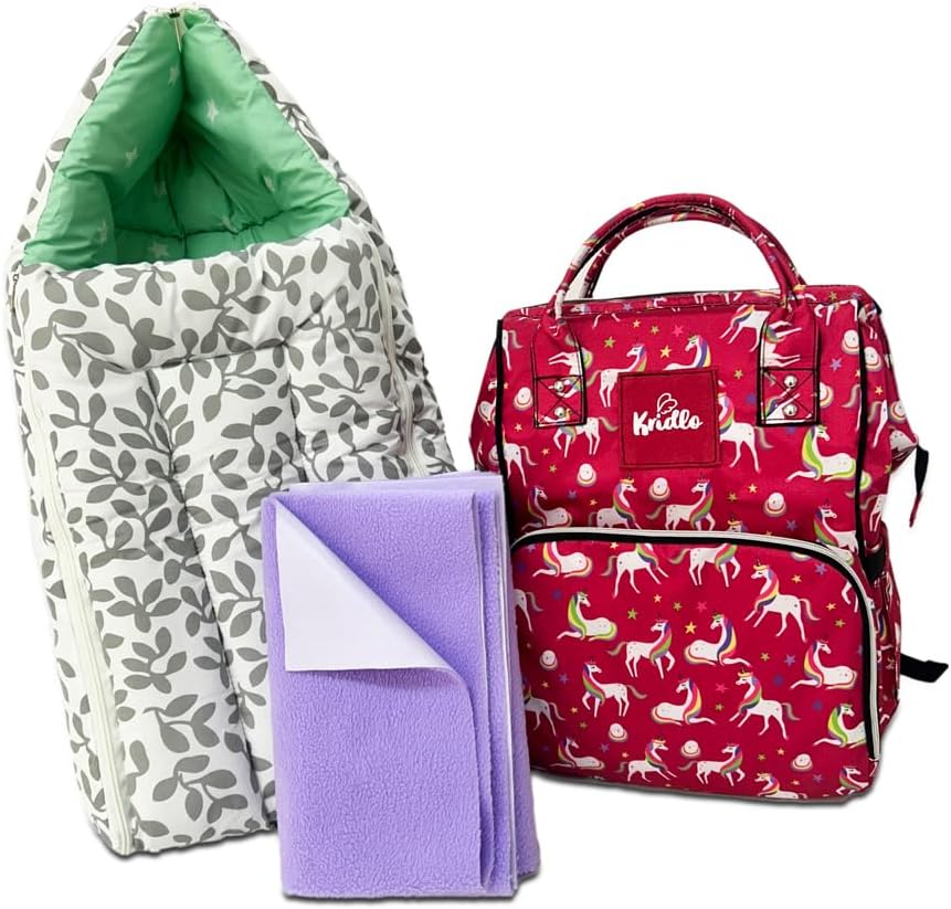 Grey Baby Nest + Dry Mat + Pink Baby Diaper Bag Essential Combo - Pack of 3, Hypoallergenic, Waterproof, Portable, Multi-Functional Baby Bedding Set| TC - 40