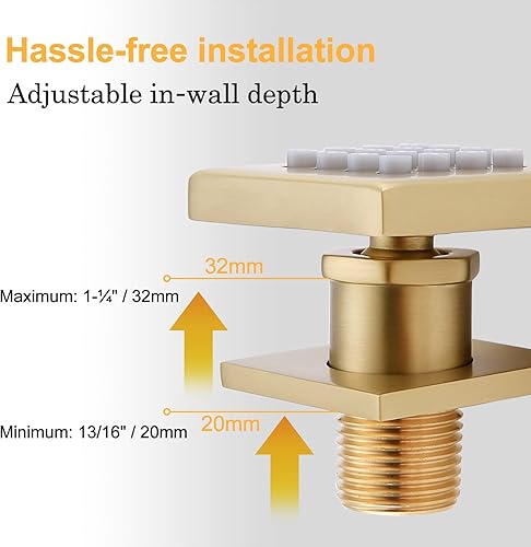 Miniatura 6 de JB-BS02-BG - Cabezal de chorros de ducha cuadrado presurizado, 4 piezas de spray lateral de masaje de montaje en pared (latón, oro cepillado)