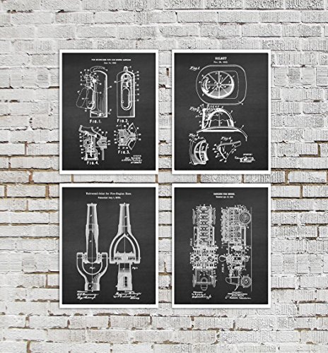 Firefighter Posters Set Of 4 Unframed Patent Art Fire Department Decor Boys Room Decor #TOP1