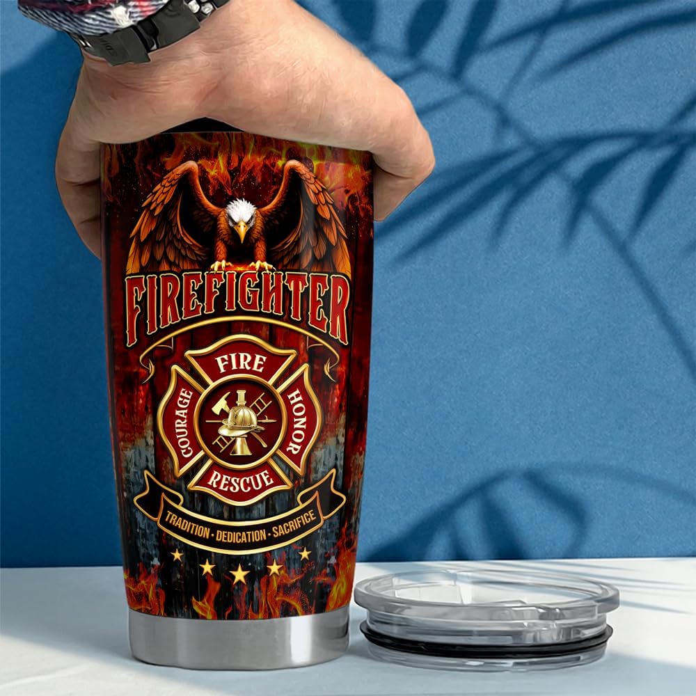 SANDJEST Firefighter Tumbler 20oz Stainless Steel Insulated Coffee Travel Mug Cup Firefighter Gifts for Men Firemen Gift for Birthday Christmas Fathers Day - Image 5