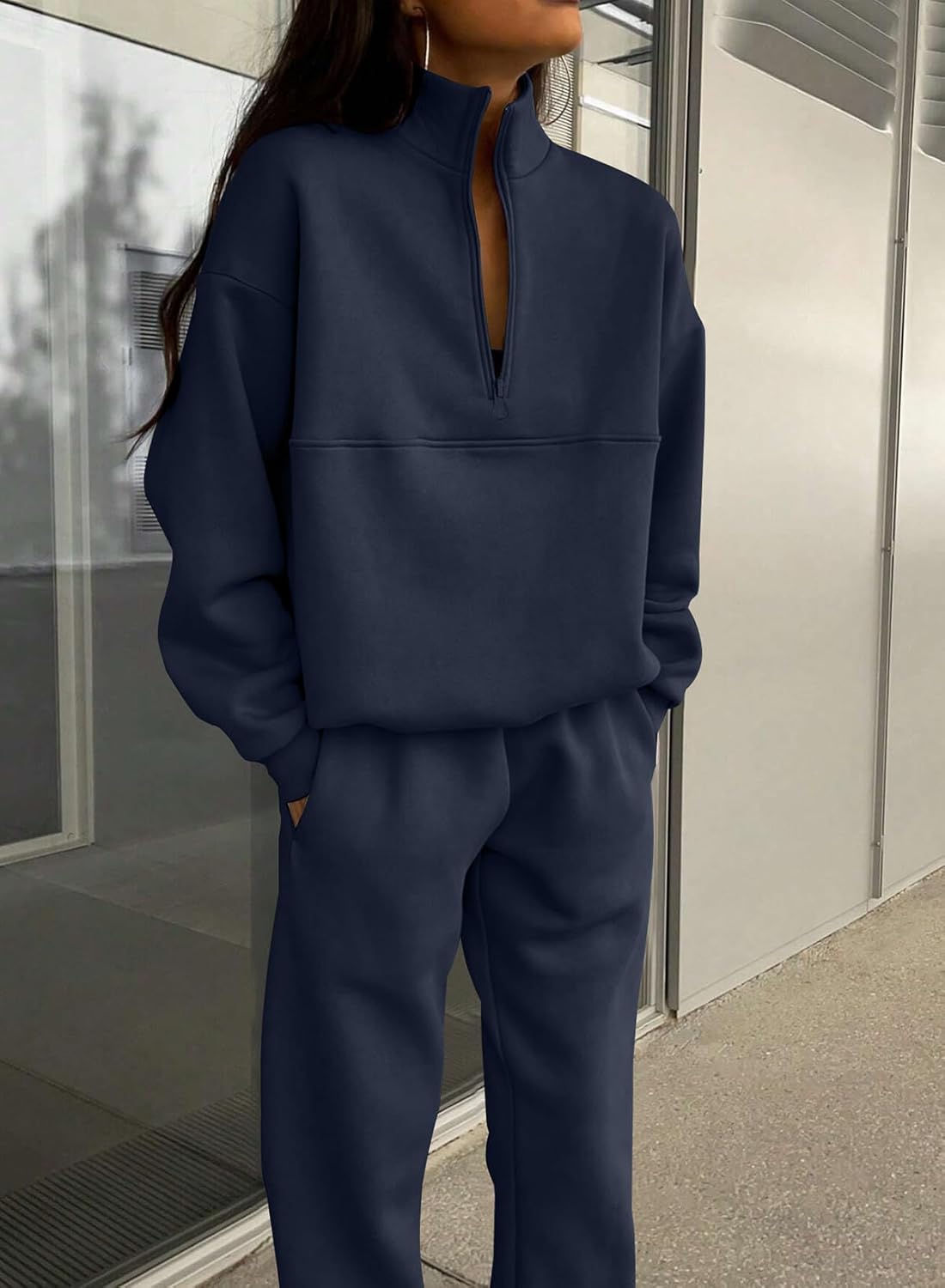 SHEWIN Womens 2 Piece Outfits Sweatsuits Long Sleeve Lounge Sets Oversized Sweatshirt Half Zip Pullover Jogger Sweatpants - Image 4