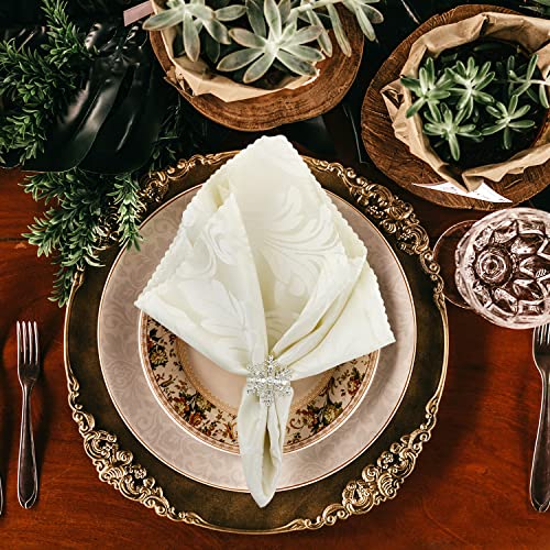 Cloth Dinner Table Napkins 17 X 17 Inch 1 Dozen, Polyester Set Of 12 Machine Washable Restaurant/Wedding/Hotel/Daily Tabletop Accessories (Napkin 17" Ivory) #TOP4