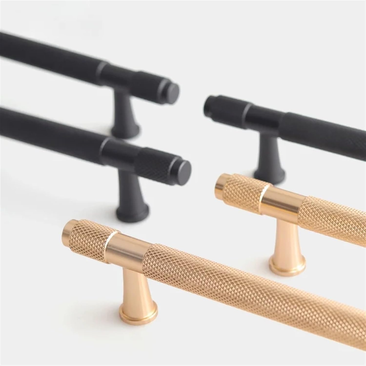 Black Gold Long Knurled Cupboard Cabinet Handles Kitchen Drawer Knobs Bedroom Closet Wardrobe Door Pulls Furniture Handles 1Pcs (Color : Black 128mm)