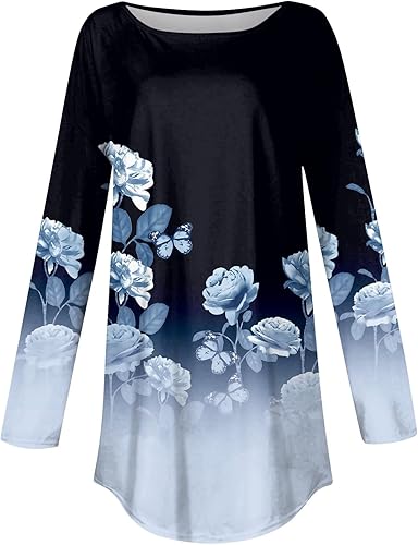 Miniatura 4 de Lindas camisetas para mujer, blusas de ejercicio de otoño, manga larga, cuello redondo, camisas casuales de invierno, étnicas y florales, sudaderas