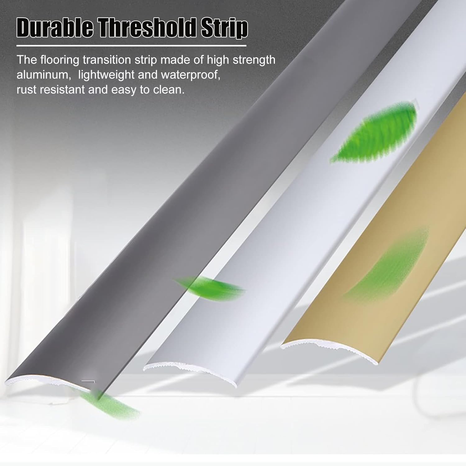 Transition Strip for Uneven Floors, Laminate Floor to Carpet Edge Trim Strip, Carpet to Tile Threshold Strips, Waterproof & Easy to Cut,Silver