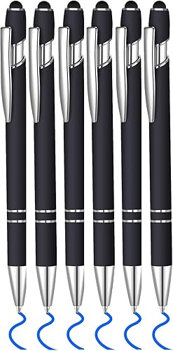 Lragvtbk 6 bolígrafos de tinta azul con punta de lápiz digital 2 en 1, bolígrafos de metal, para pantallas táctiles, colegio, oficina, compañeros de
