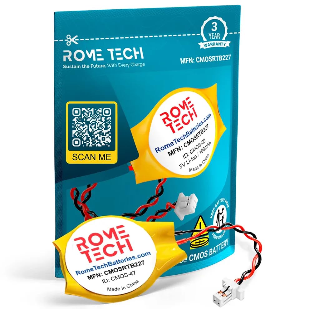 Rome TechCR2032 CMOS BIOS Battery for Dell Inspiron 14z 5423, Latitude 3301, 3410 - Laptop Backup 3V RTC CR 2032 Battery with 2 Wire Cable