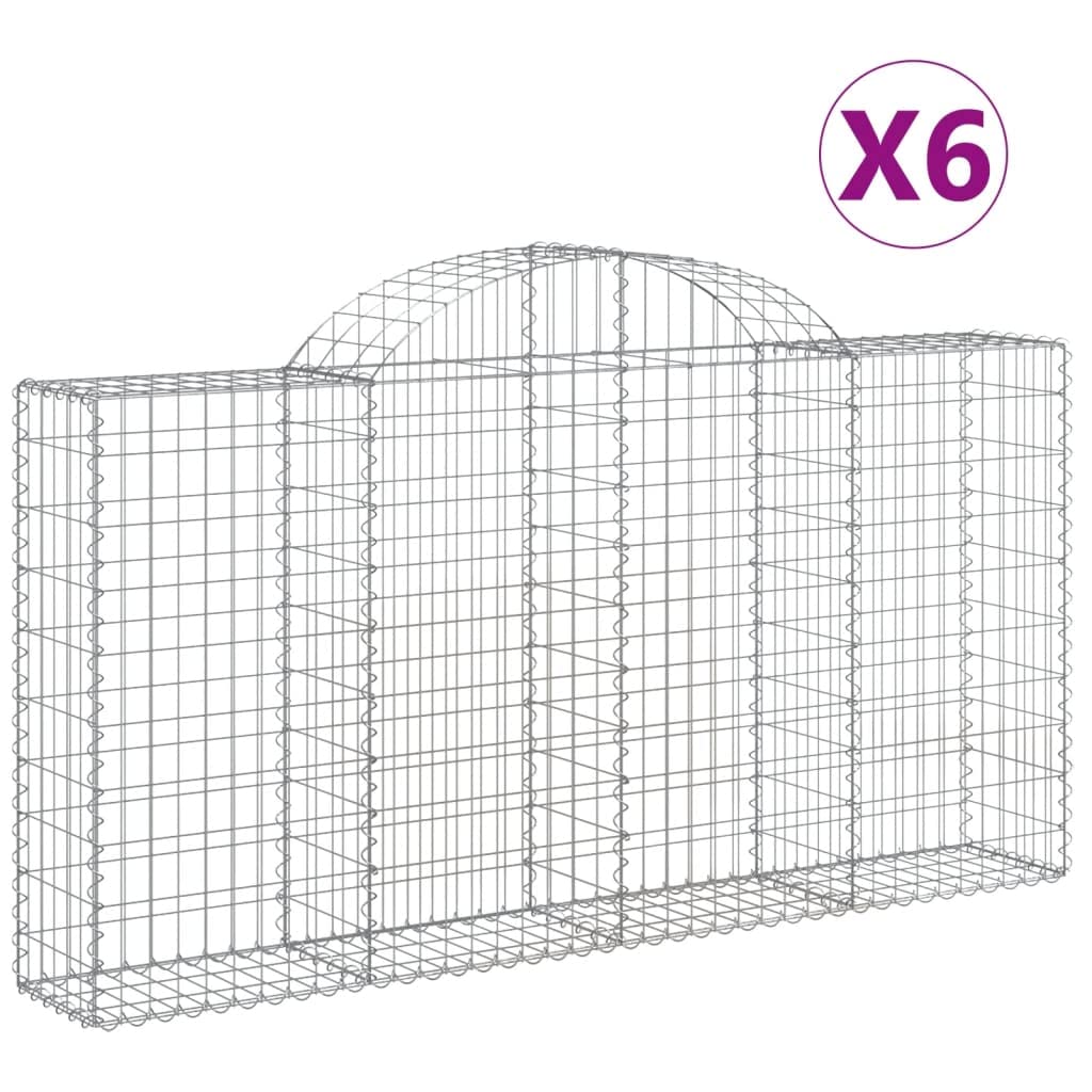 Kosze gabionowe 6 sztuk, 200 x 30 x 100/120 cm, ocynkowane żelazo, bariery dźwiękochłonne ogrodowe, wzmocnione, średnica drutu 3,5 mm, oczka 5 x 10 cm
