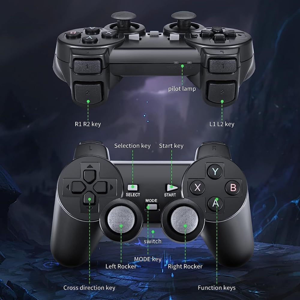 WOOKOZ Wireless Retro Gaming Stick Console with 4K HDMI Output, 2 Wireless Controllers, 64GB Memory Card, Plug and Play 2
