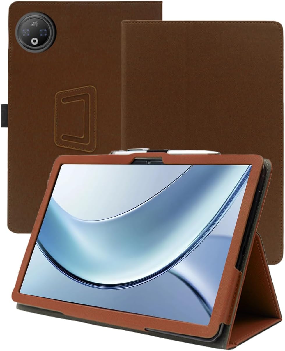 Case for DOOGEE V Pad 5G Android 15 Tablet 12inch，WUNIAK Premium Leather Business Folio Stand Cover for DOOGEE V Pad 5G Android 15 Tablet 12inch with Hand Strap,Brown
