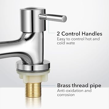 Housoutil Kitchen Tap 2 Hole Mixer Dual Handle Basin Faucet for Kitchen Sink and Bathroom Vanity Hot and Cold Water Control Rotating Spout 11.61 X 9.45 X 1.57 in