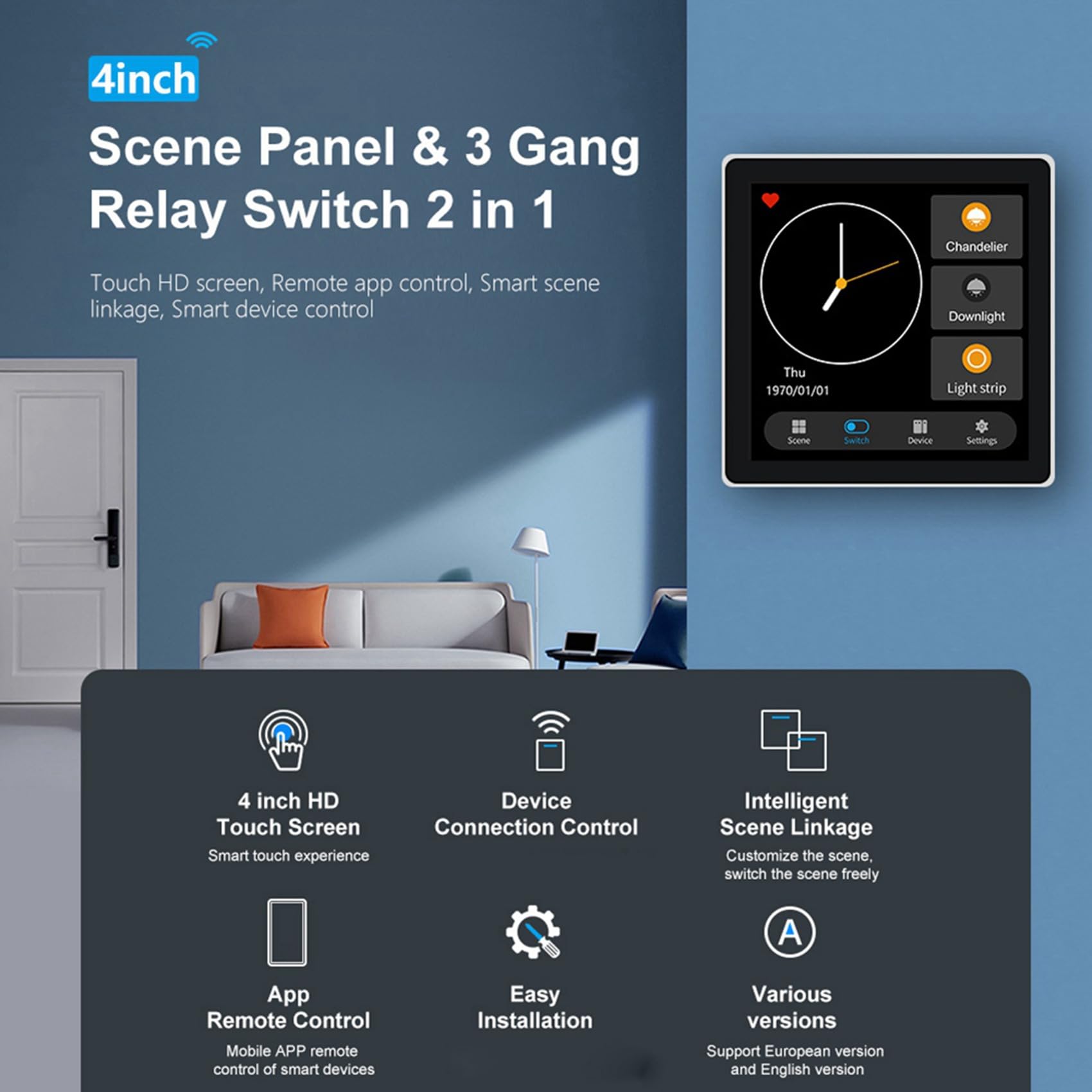 3X Tuya Smart Home Multiple Zigbee Smart Home Panel de Control Panel de Interruptores de 4 Pulgadas Control de Pantalla Táctil En la Pared -Enchufe de la UE