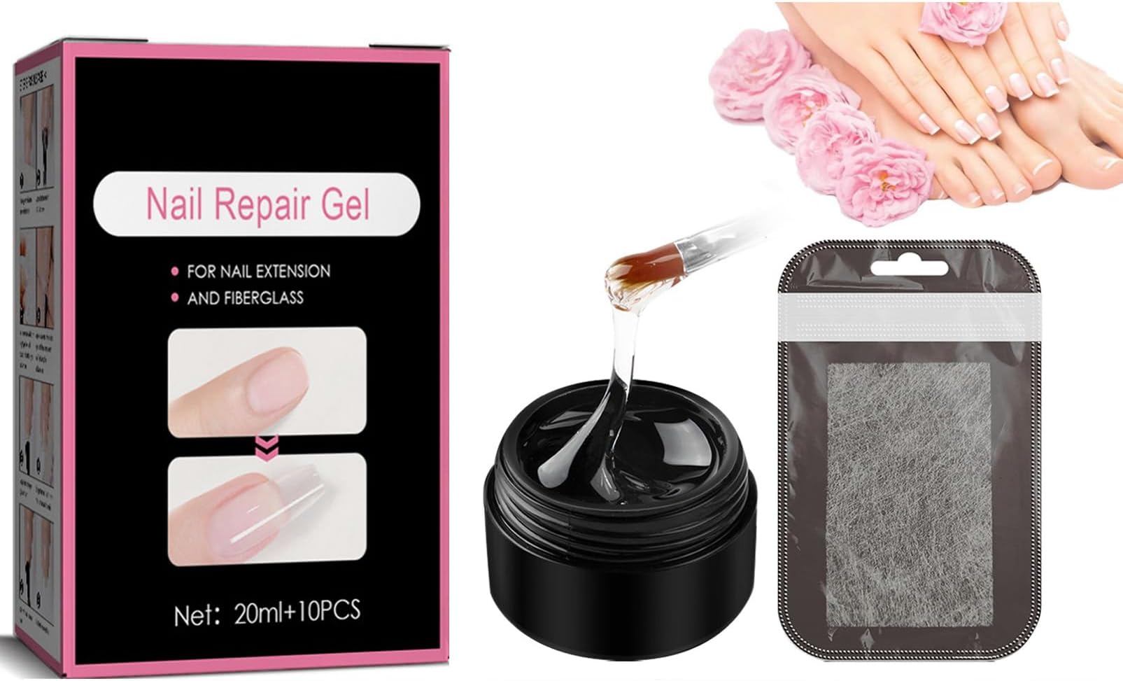 SONGQEE Nail Glue Instant Cracked Repair Gel, Treatt Kit for Broken Natural Nails, Strengthener Fixer and Hardener Extensions Sculpture Gel (20ml), 11 Piece Set, Pack of 1