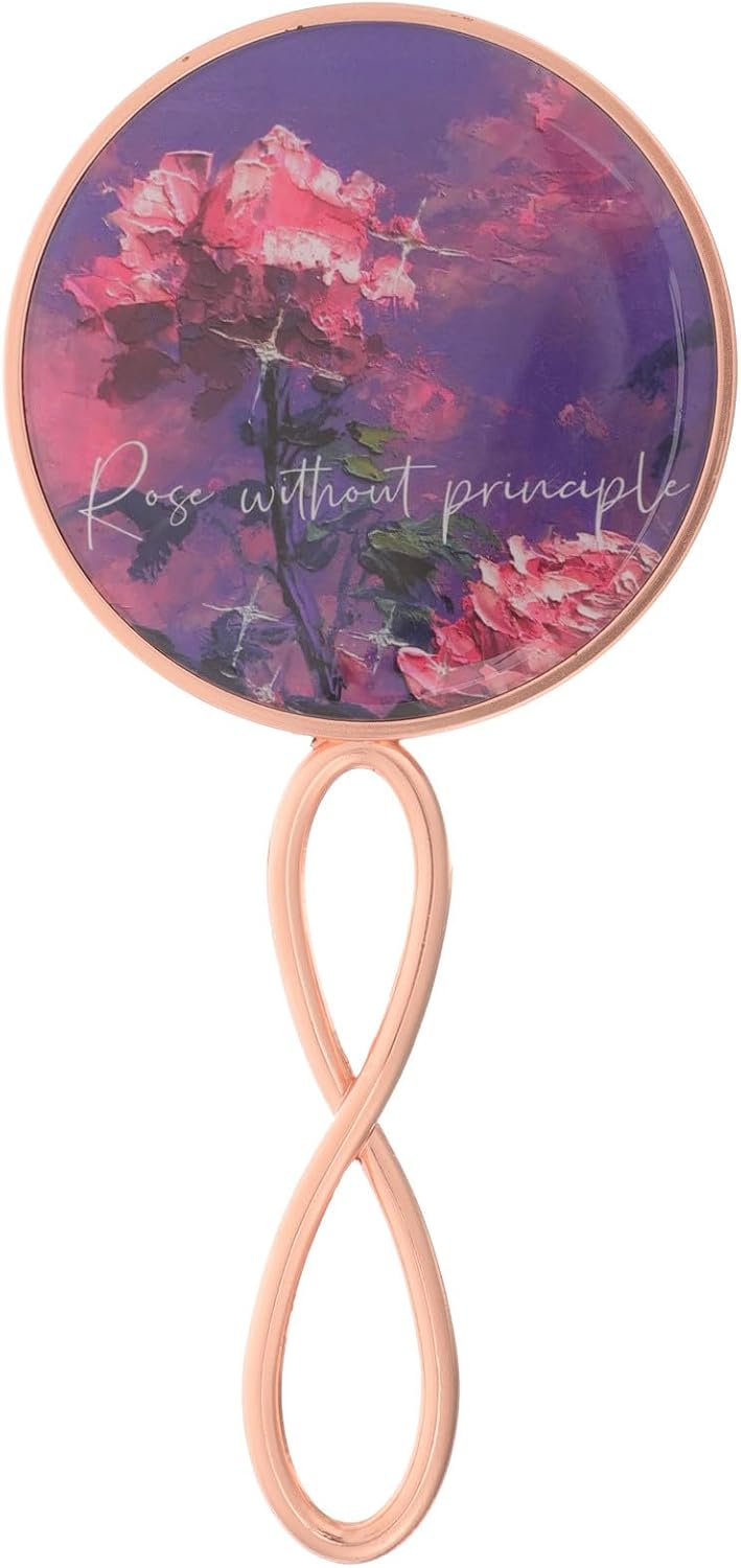 Alipis Handheld Vanity Mirror Single-Sided 8-inch Pearl Rose Gold Portable Makeup Mirror for Women Vintage Style