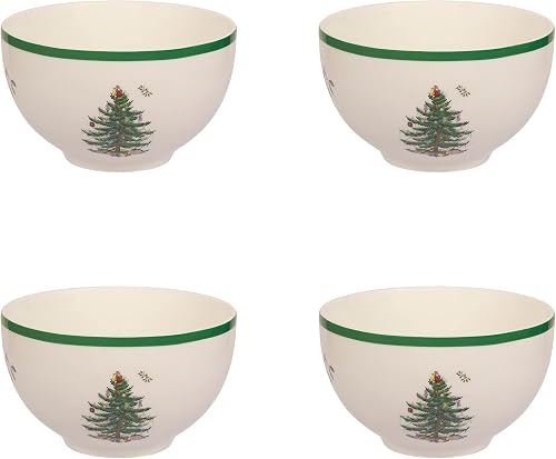Spode Christmas Tree Rice Bowls, 10 Oz - Green/White, Set of 4