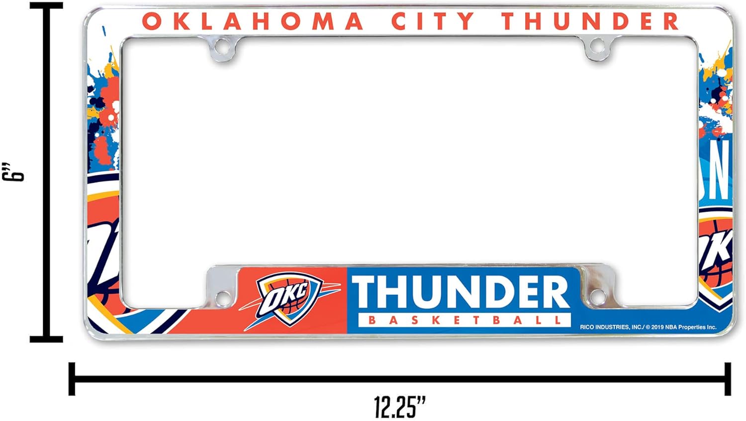 Rico Industries NBA Oklahoma City Thunder Primary 12" x 6" Chrome All Over Automotive License Plate Frame for Car/Truck/SUV