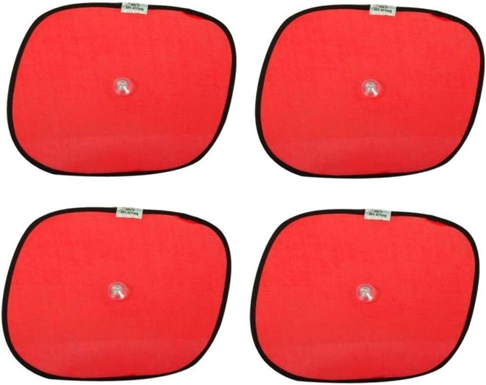 Aranxt Universal Red Cotton Fabric Car Window Sunshades with Vacuum Cups (Set of 4)