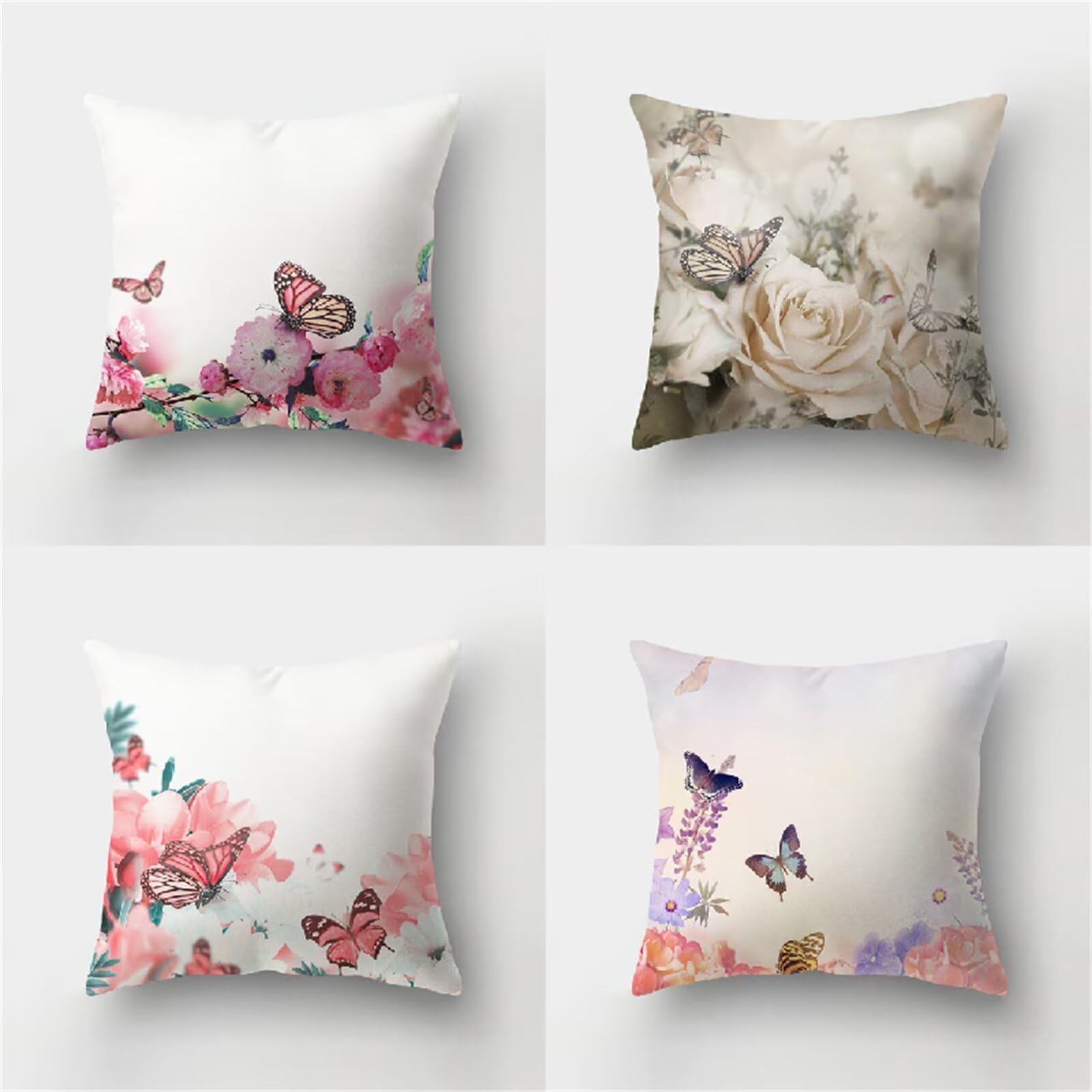Federe Cuscini Divano 65x65cm,Set di 4 Farfalle Peonie Cuscini per Divano,Quadrato Doppio Lato Lino Esterni Copricuscini Divano,per Divano Soggiorno Sedia Letto Decorativo Cuscini Divano ZW1-85