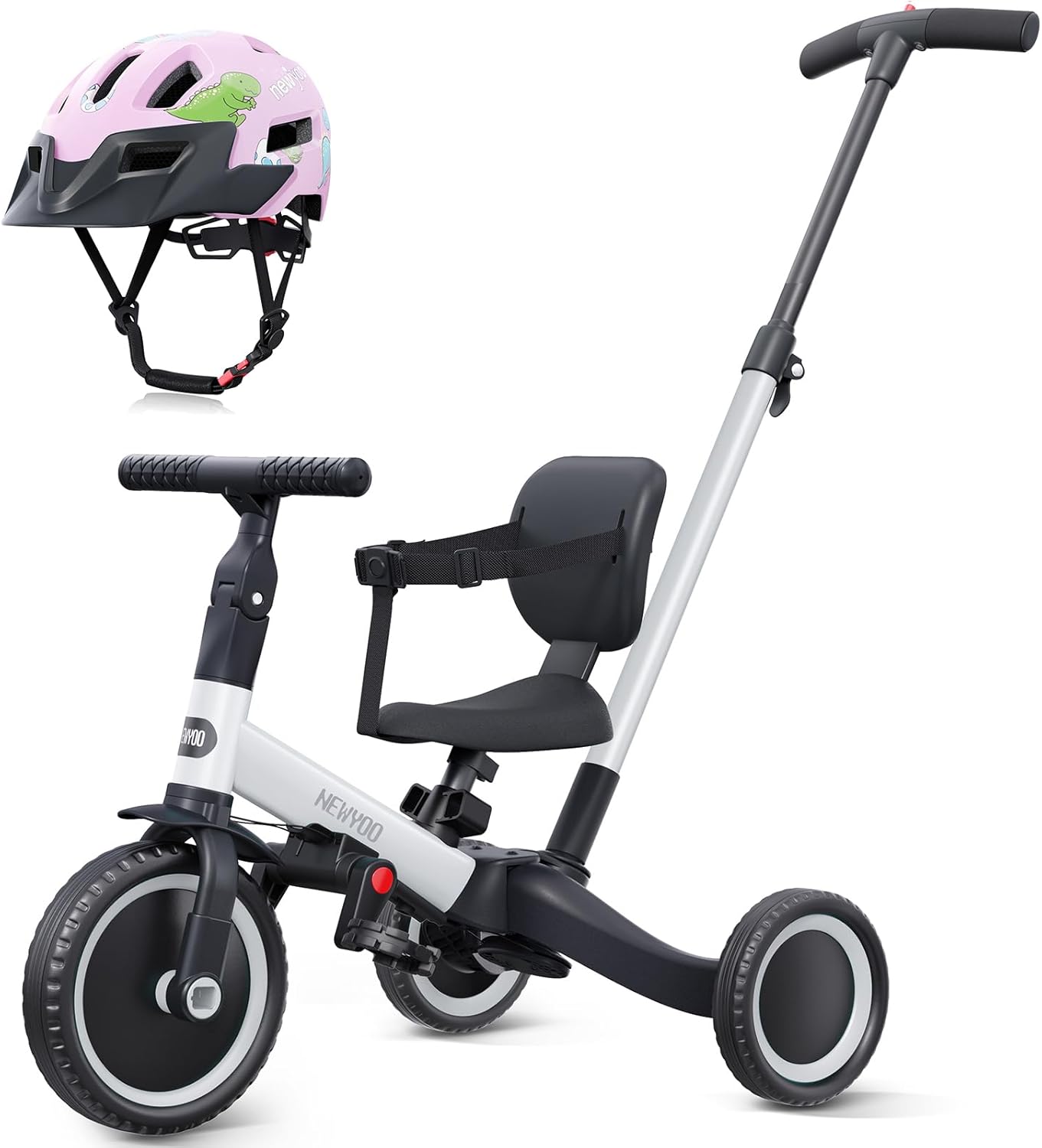 newyoo Toddler Tricycle with Helmet, Toddler Bike, Tricycles for 1-3 Year Olds, Kids Bike Helmet for 1-5 Year Olds, White