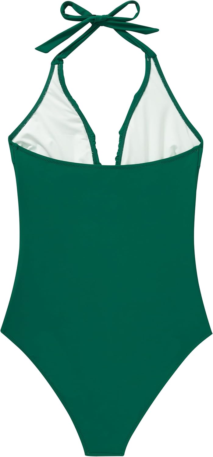 SUUKSESS Women Sexy Halter One Piece Swimsuits Ruffle Tummy Control Bathing Suit
