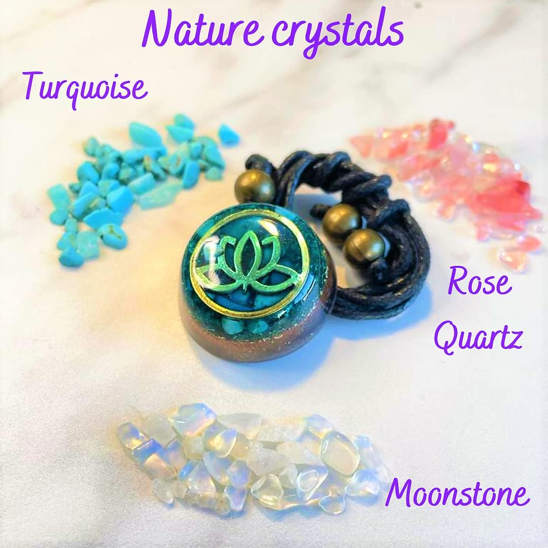 Orgone Necklace Lotus Flower Crystals and Healing Stones - SBB Coil Protection Orgonite Pendant - Turquoise, Moonstone, Rose Quartz, Amulet, Yoga Meditation, Woman Handmade, Arte Orgones - Image 8