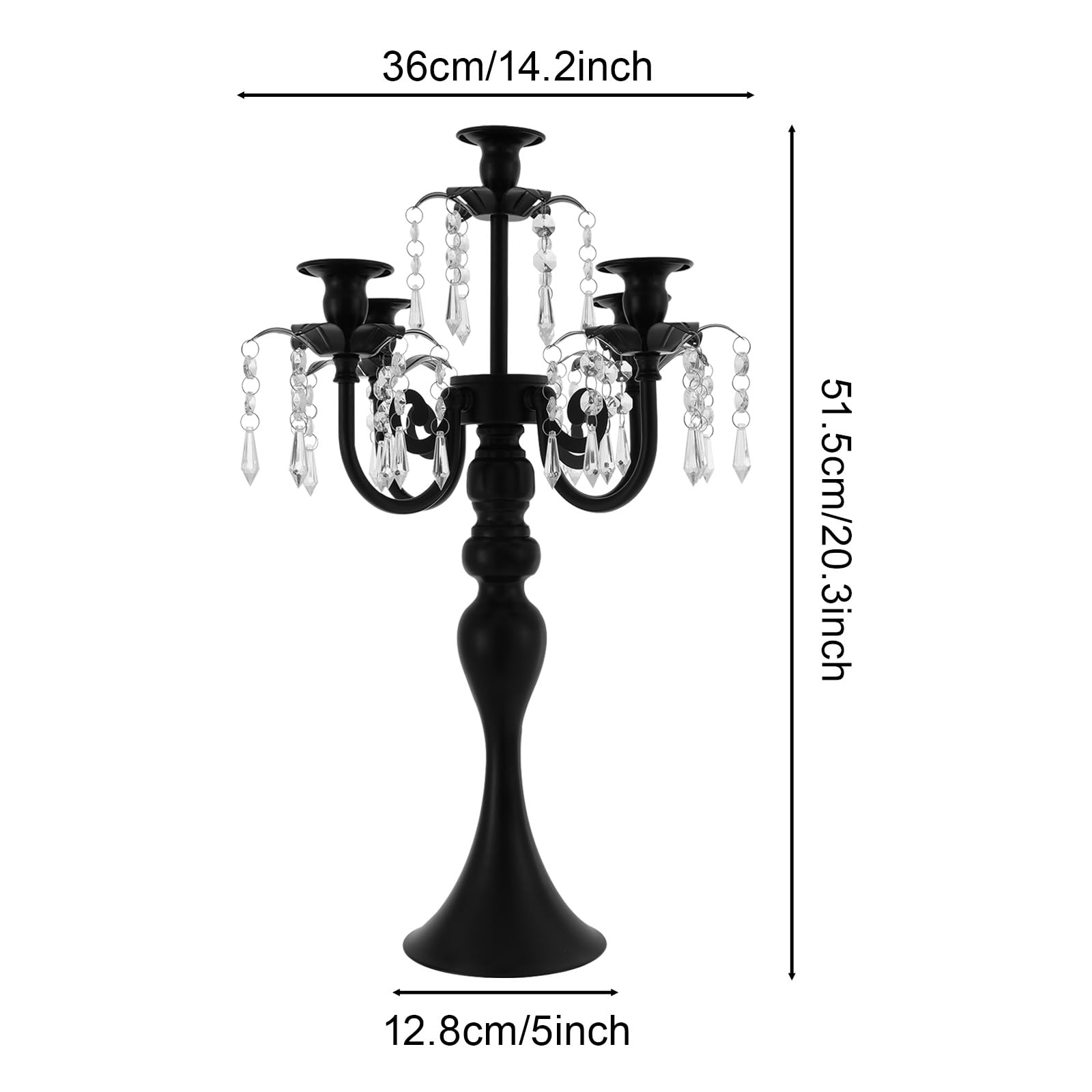 4 portacandele a 5 bracci in ferro con ciondolo in vetro, altezza 52 cm, larghezza 36 cm, candelabri, candelabri, candelabri, candelabri, per candele coniche, feste, matrimoni, tavolo, decorazione da