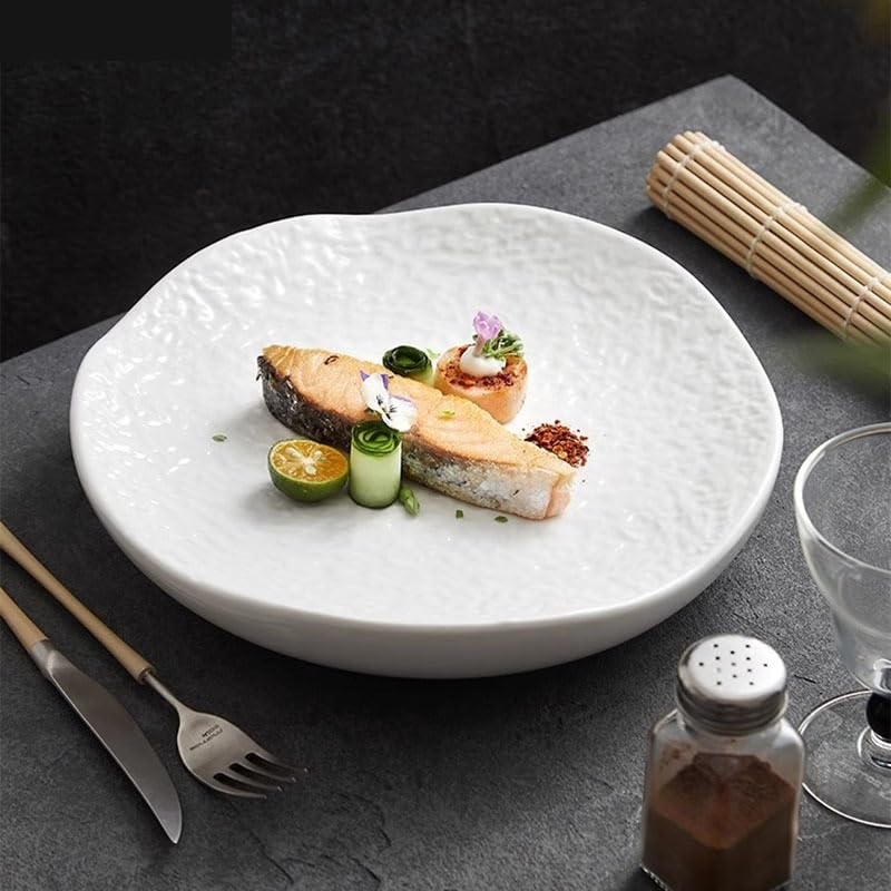 Talerz obiadowy Talerze kuchenne Naczynia Wzór Ceramiczny talerz izolacyjny Czysta biel Talerz deserowy Talerz na przekąski Talerze do sushi Specjalna zastawa s(10-calowy, jeden rozmiar)