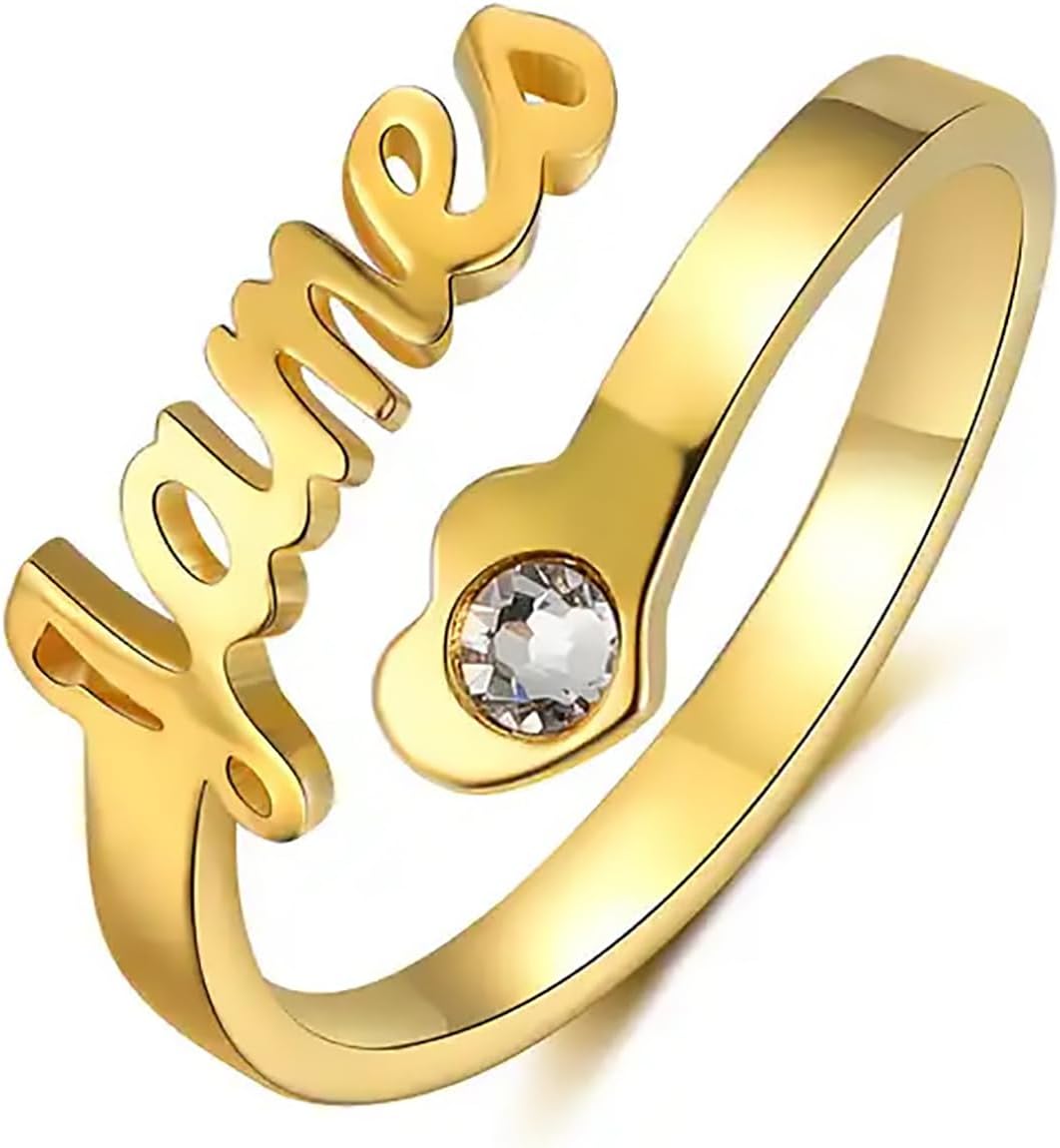 Real Gold Name Ring for Women Mom Wife Girlfriend,10K 14K 18K Gold Custom Nameplate Rings Personalized Names with Birthstone Jewelry Gifts for Birthday Christmas Day