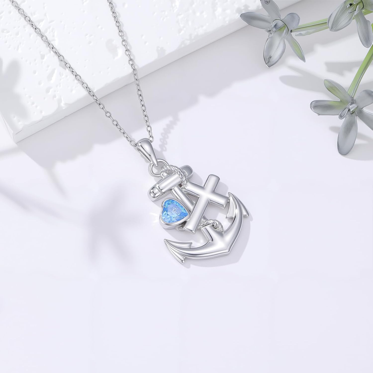 Anchor Necklace 925 Sterling Silver Anchor Cross and Heart Pendant Nautical Jewelry for Women - Image 5