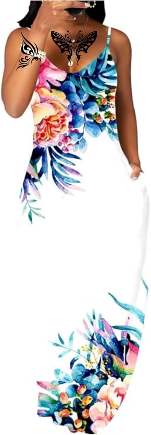 Women’s Summer Maxi Dress Long Dress Casual Boho Sleeveless Strap Smocked Tiered Long Beach Sun Dresses