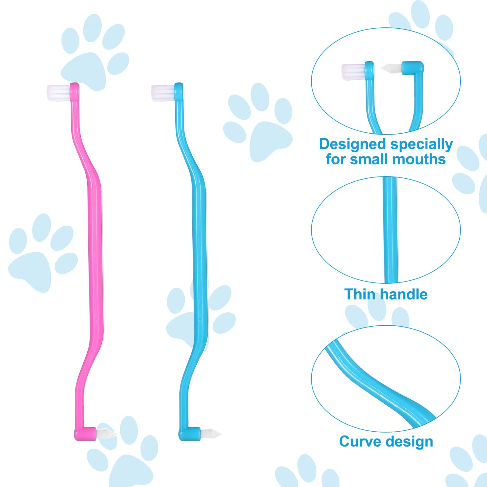 2pcs Double Face Brosse à Dents pour Chat, Brosse à Dents Chaton avec Tête de Micro-Brosse et Poignée Incurvée Soins Dentaire Chat pour Réduire la Formation de Tartre et la Mauvaise Haleine
