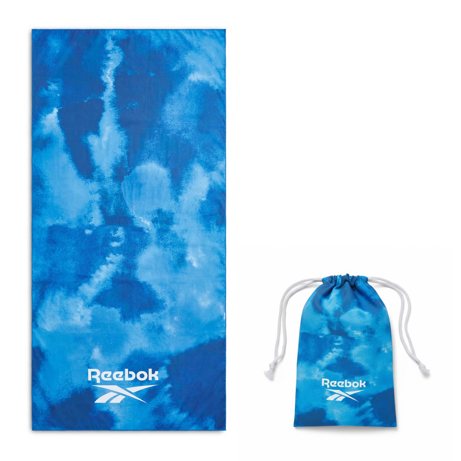 Reebok Toalla de Playa Microfibra Antiarena 90x180 cm | Secado Rápido, Ligera y Compacta con Bolsa | Toalla Grande para Gym, Piscina y Viaje, Diseño Azul Marino Nube